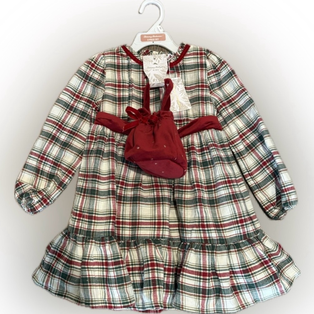 Tommy Bahama 2pc Set Plaid Dress with Red Handbag NWT
